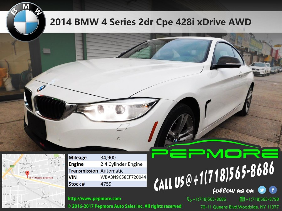 2014 BMW 4 Series 2dr Cpe 428i xDrive AWD SULEV, available for sale in Woodside, New York | Pepmore Auto Sales Inc.. Woodside, New York