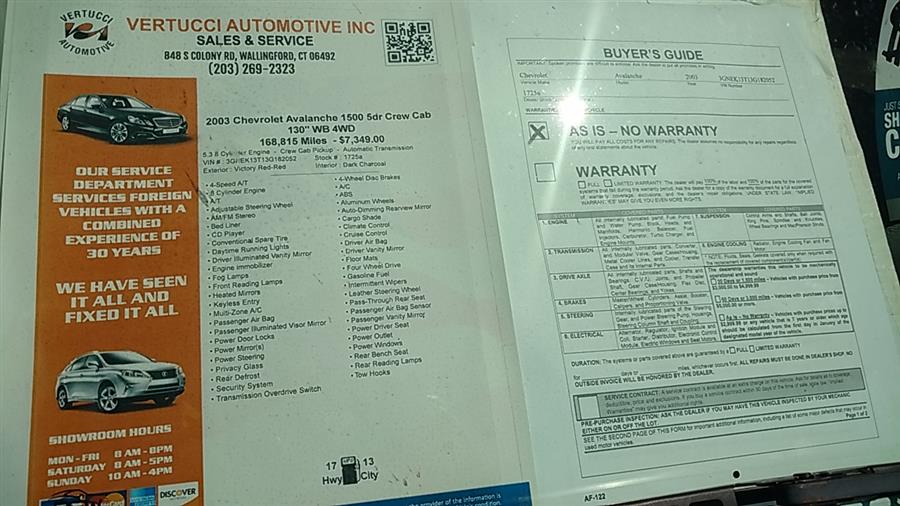 2003 Chevrolet Avalanche 1500 5dr Crew Cab 130" WB 4WD, available for sale in Wallingford, Connecticut | Vertucci Automotive Inc. Wallingford, Connecticut 2003 Chevrolet Avalanche 1500 5dr Crew Cab 130" WB 4WD, available for sale in Wallingford, Connecticut | Vertucci Automotive Inc. Wallingford, Connecticut