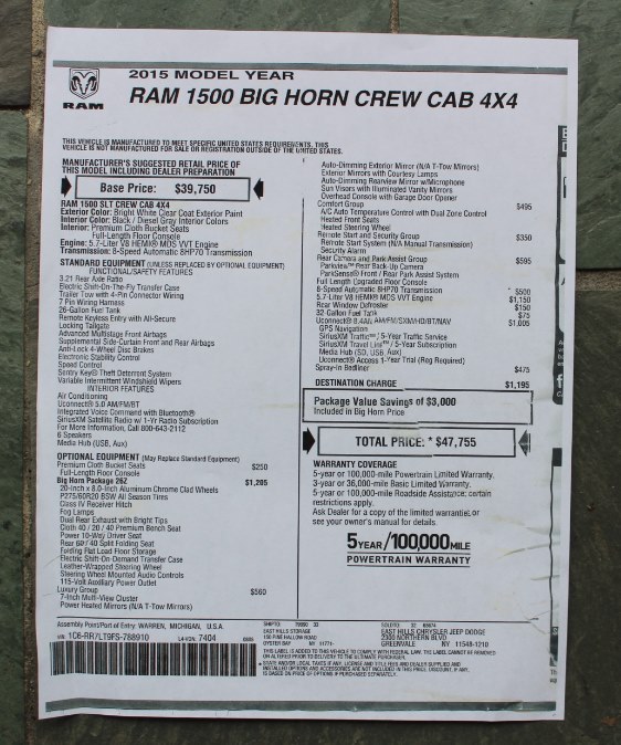 2015 Ram 1500 4WD Crew Cab 140.5" Big Horn, available for sale in Great Neck, New York | Great Neck Car Buyers & Sellers. Great Neck, New York 2015 Ram 1500 4WD Crew Cab 140.5" Big Horn, available for sale in Great Neck, New York | Great Neck Car Buyers & Sellers. Great Neck, New York