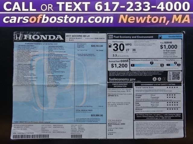2017 Honda Accord Sedan LX CVT, available for sale in Newton, Massachusetts | Jacob Auto Sales. Newton, Massachusetts 2017 Honda Accord Sedan LX CVT, available for sale in Newton, Massachusetts | Jacob Auto Sales. Newton, Massachusetts