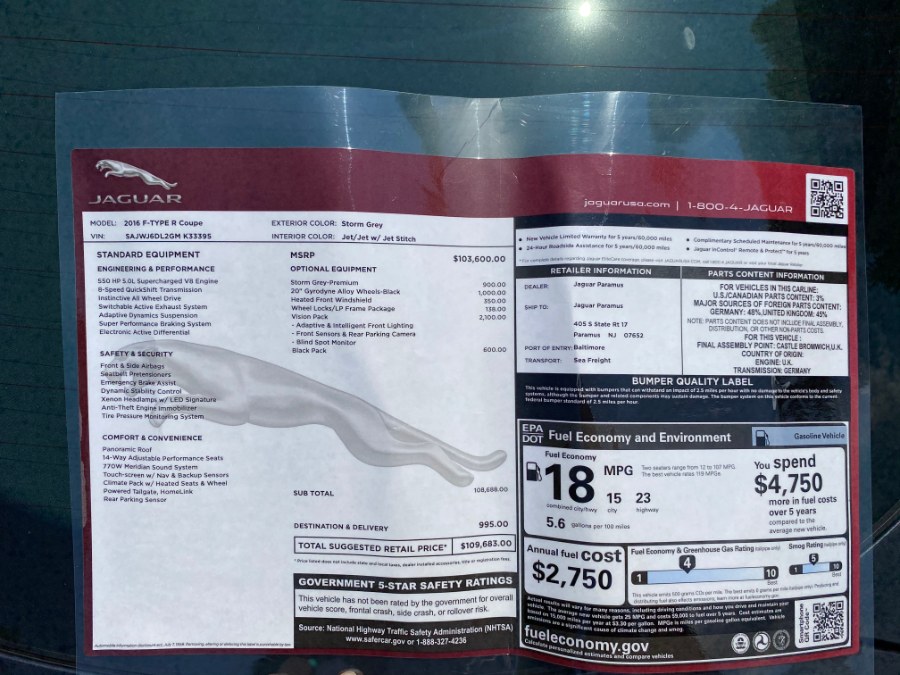 2016 Jaguar F-TYPE 2dr Cpe Auto R AWD, available for sale in Lyndhurst, New Jersey | Cars With Deals. Lyndhurst, New Jersey 2016 Jaguar F-TYPE 2dr Cpe Auto R AWD, available for sale in Lyndhurst, New Jersey | Cars With Deals. Lyndhurst, New Jersey