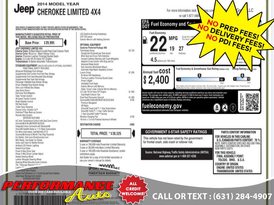 Used Jeep Cherokee 4WD 4dr Limited 2014 | Performance Auto Inc. Bohemia, New York Used Jeep Cherokee 4WD 4dr Limited 2014 | Performance Auto Inc. Bohemia, New York