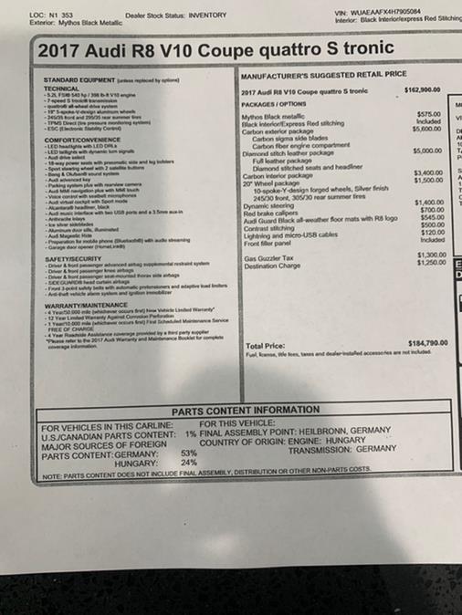 2017 Audi R8 Coupe V10 quattro AWD, available for sale in South Windsor, Connecticut | Mike And Tony Auto Sales, Inc. South Windsor, Connecticut 2017 Audi R8 Coupe V10 quattro AWD, available for sale in South Windsor, Connecticut | Mike And Tony Auto Sales, Inc. South Windsor, Connecticut