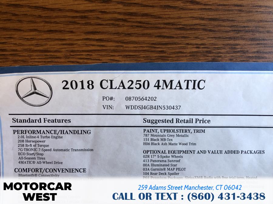 Used Mercedes-Benz CLA CLA 250 4MATIC Coupe 2018 | Motorcar West. Manchester, Connecticut Used Mercedes-Benz CLA CLA 250 4MATIC Coupe 2018 | Motorcar West. Manchester, Connecticut