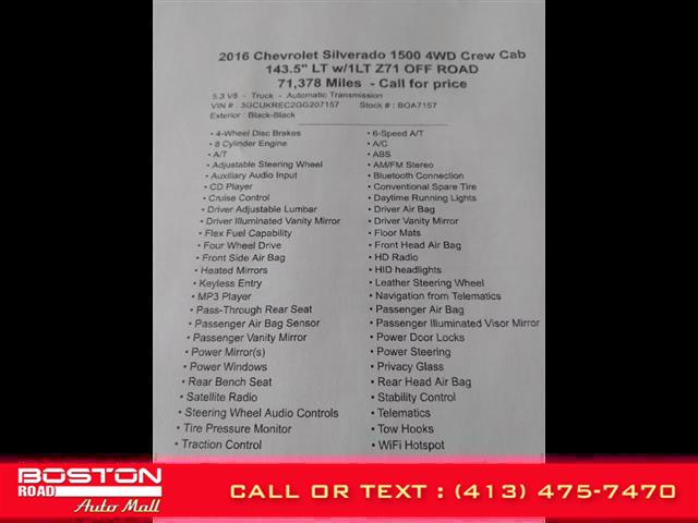 2016 Chevrolet Silverado 1500 4WD Crew Cab 143.5 LT w/1LT Z71 OFF, available for sale in Springfield, Massachusetts | Boston Road Auto. Springfield, Massachusetts 2016 Chevrolet Silverado 1500 4WD Crew Cab 143.5 LT w/1LT Z71 OFF, available for sale in Springfield, Massachusetts | Boston Road Auto. Springfield, Massachusetts