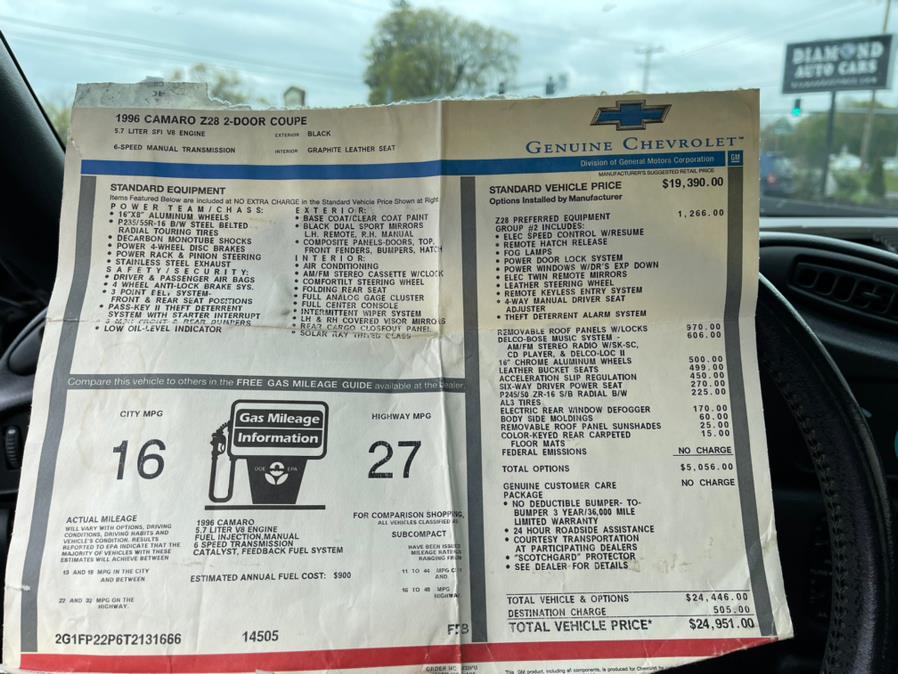 1996 Chevrolet Camaro 2dr Cpe Z28, available for sale in Vernon, Connecticut | TD Automotive Enterprises LLC DBA Diamond Auto Cars. Vernon, Connecticut 1996 Chevrolet Camaro 2dr Cpe Z28, available for sale in Vernon, Connecticut | TD Automotive Enterprises LLC DBA Diamond Auto Cars. Vernon, Connecticut