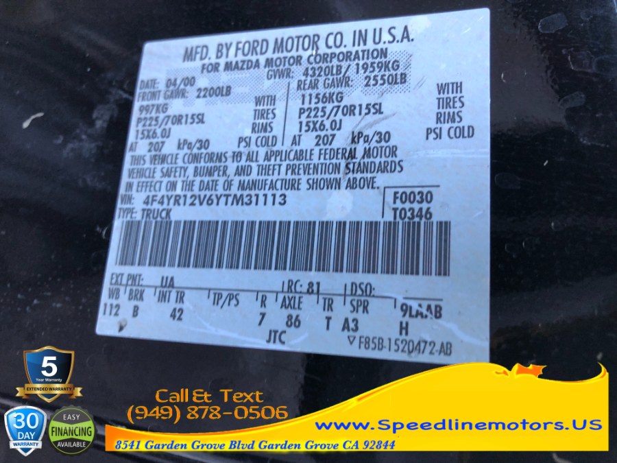 Used Mazda B-Series 2WD Truck Reg Cab 112" WB 3.0L Auto SE 2000 | Speedline Motors. Garden Grove, California Used Mazda B-Series 2WD Truck Reg Cab 112" WB 3.0L Auto SE 2000 | Speedline Motors. Garden Grove, California