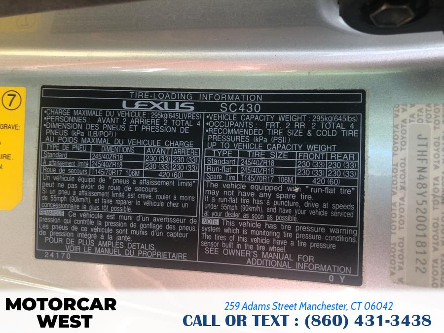2002 Lexus SC 430 2dr Convertible, available for sale in Manchester, Connecticut | Motorcar West. Manchester, Connecticut 2002 Lexus SC 430 2dr Convertible, available for sale in Manchester, Connecticut | Motorcar West. Manchester, Connecticut