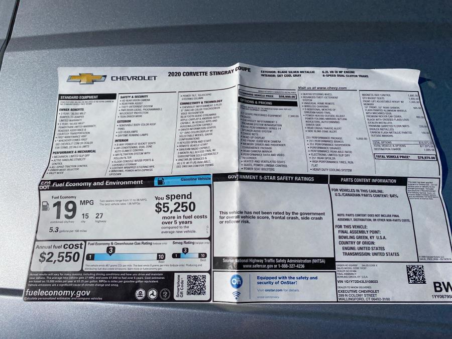Used Chevrolet Corvette 2dr Stingray Cpe w/2LT 2020 | National Auto Brokers, Inc.. Waterbury, Connecticut Used Chevrolet Corvette 2dr Stingray Cpe w/2LT 2020 | National Auto Brokers, Inc.. Waterbury, Connecticut