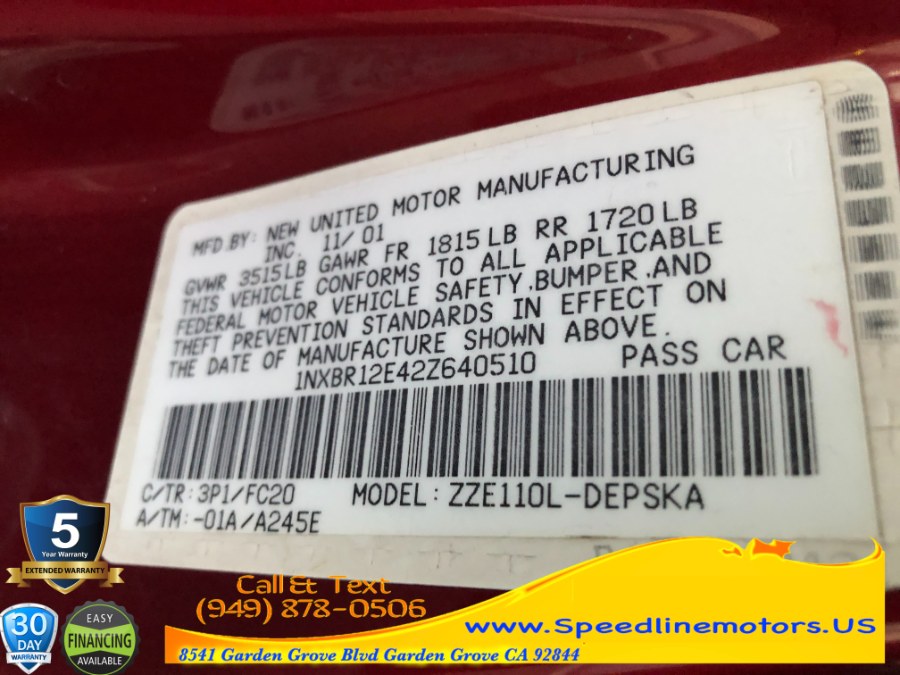Used Toyota Corolla 4dr Sdn S Auto (SE) 2002 | Speedline Motors. Garden Grove, California Used Toyota Corolla 4dr Sdn S Auto (SE) 2002 | Speedline Motors. Garden Grove, California