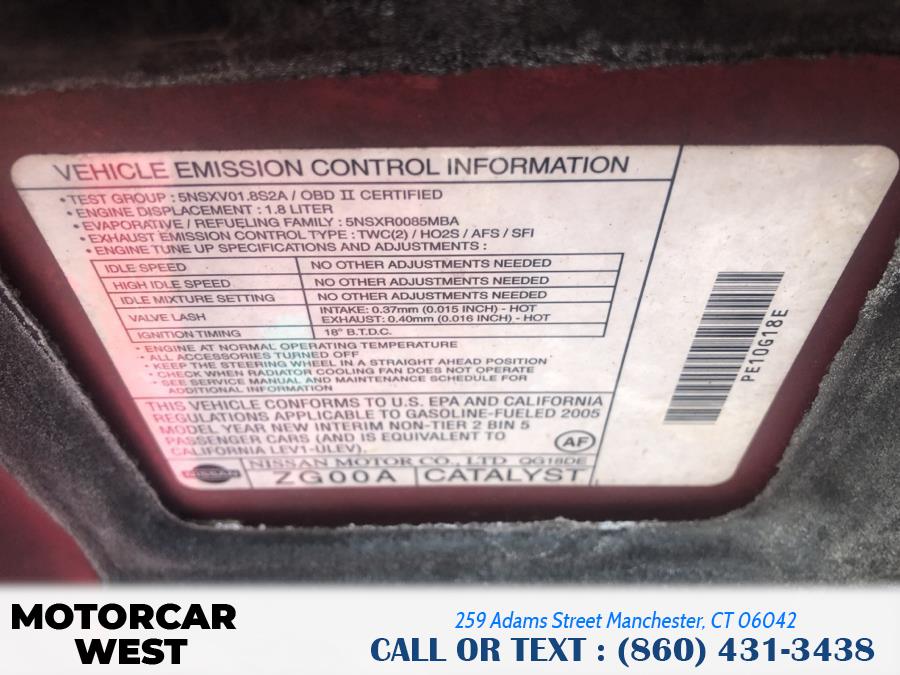 2005 Nissan Sentra 4dr Sdn I4 Auto 1.8 S SULEV, available for sale in Manchester, Connecticut | Motorcar West. Manchester, Connecticut 2005 Nissan Sentra 4dr Sdn I4 Auto 1.8 S SULEV, available for sale in Manchester, Connecticut | Motorcar West. Manchester, Connecticut