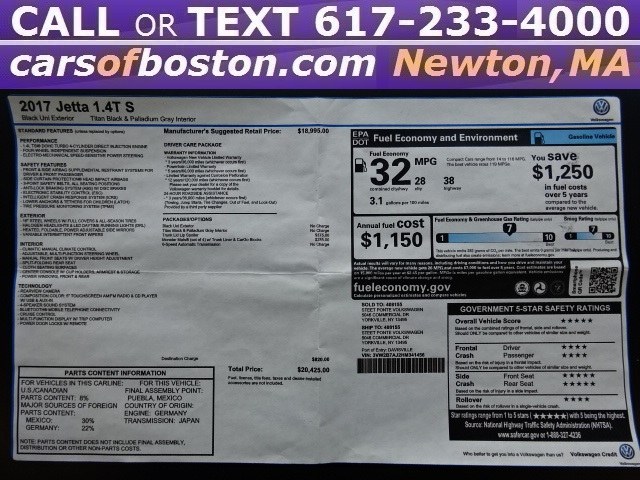2017 Volkswagen Jetta 1.4T S Auto, available for sale in Newton, Massachusetts | Cars of Boston. Newton, Massachusetts 2017 Volkswagen Jetta 1.4T S Auto, available for sale in Newton, Massachusetts | Cars of Boston. Newton, Massachusetts