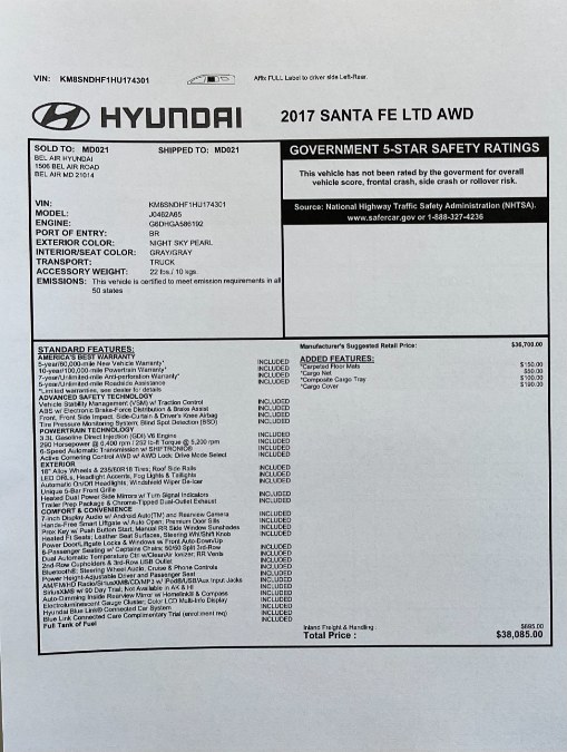 Used Hyundai Santa Fe Limited 3.3L Auto AWD 2017 | DZ Automall. Paterson, New Jersey