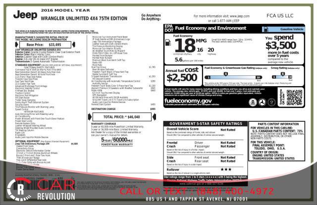 2016 Jeep Wrangler Unlimited 75th Anniversary 4WD w/ Navi, available for sale in Avenel, New Jersey | Car Revolution. Avenel, New Jersey 2016 Jeep Wrangler Unlimited 75th Anniversary 4WD w/ Navi, available for sale in Avenel, New Jersey | Car Revolution. Avenel, New Jersey