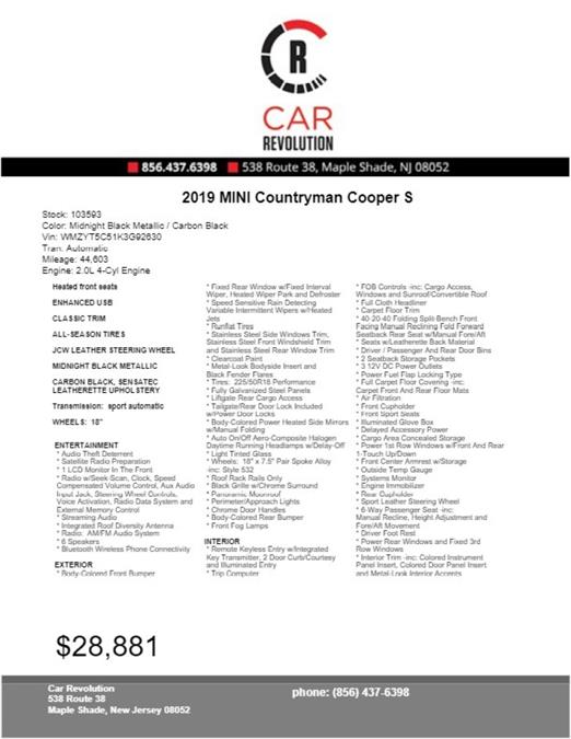 Used Mini Countryman Cooper S 2019 | Car Revolution. Maple Shade, New Jersey Used Mini Countryman Cooper S 2019 | Car Revolution. Maple Shade, New Jersey