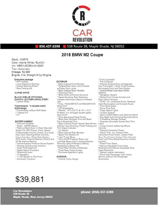 Used BMW M2 Coupe 2018 | Car Revolution. Maple Shade, New Jersey Used BMW M2 Coupe 2018 | Car Revolution. Maple Shade, New Jersey