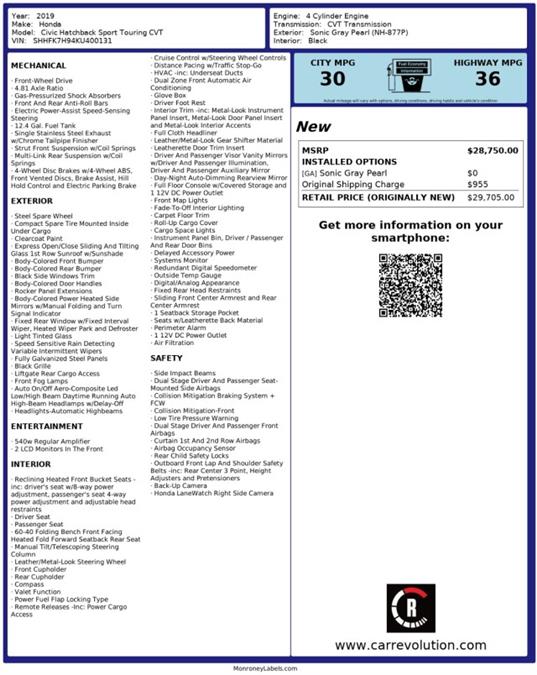 2019 Honda Civic Hatchback Sport Touring w/ Navi & rearCam, available for sale in Maple Shade, New Jersey | Car Revolution. Maple Shade, New Jersey 2019 Honda Civic Hatchback Sport Touring w/ Navi & rearCam, available for sale in Maple Shade, New Jersey | Car Revolution. Maple Shade, New Jersey