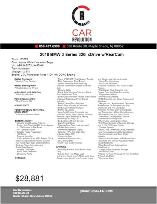 Used BMW 3 Series 320i xDrive w/RearCam 2018 | Car Revolution. Maple Shade, New Jersey Used BMW 3 Series 320i xDrive w/RearCam 2018 | Car Revolution. Maple Shade, New Jersey