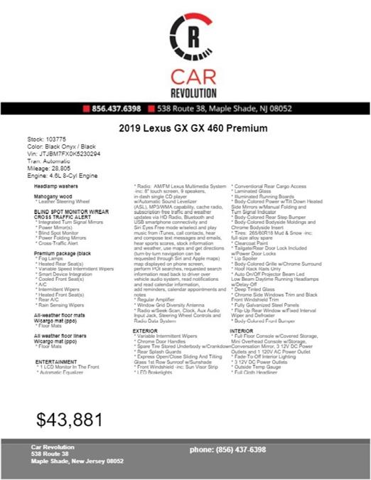 Used Lexus Gx GX 460 Premium 2019 | Car Revolution. Maple Shade, New Jersey Used Lexus Gx GX 460 Premium 2019 | Car Revolution. Maple Shade, New Jersey