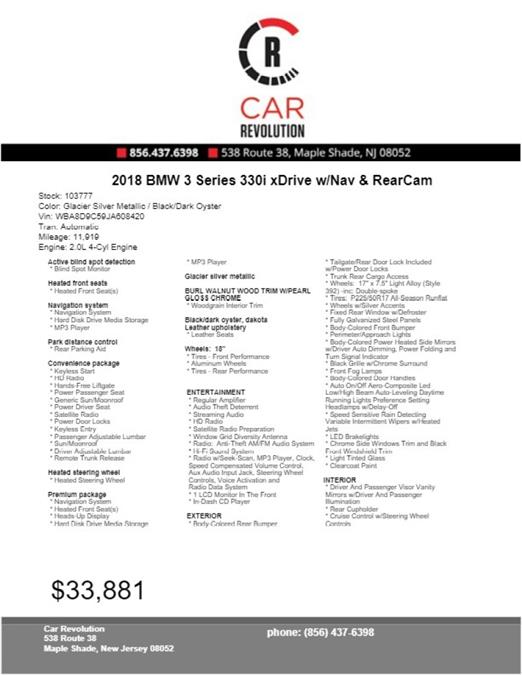 Used BMW 3 Series 330i xDrive w/Nav & RearCam 2018 | Car Revolution. Maple Shade, New Jersey Used BMW 3 Series 330i xDrive w/Nav & RearCam 2018 | Car Revolution. Maple Shade, New Jersey