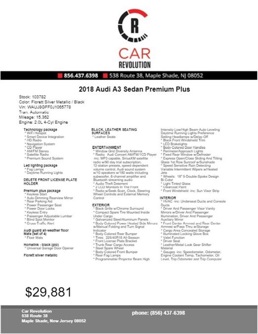 Used Audi A3 Sedan Premium Plus 2018 | Car Revolution. Maple Shade, New Jersey Used Audi A3 Sedan Premium Plus 2018 | Car Revolution. Maple Shade, New Jersey