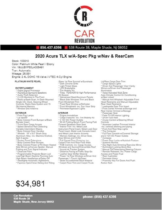 Used Acura Tlx w/A-Spec Pkg w/Nav & RearCam 2020 | Car Revolution. Maple Shade, New Jersey Used Acura Tlx w/A-Spec Pkg w/Nav & RearCam 2020 | Car Revolution. Maple Shade, New Jersey
