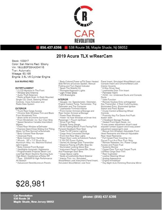 Used Acura Tlx w/RearCam 2019 | Car Revolution. Maple Shade, New Jersey Used Acura Tlx w/RearCam 2019 | Car Revolution. Maple Shade, New Jersey