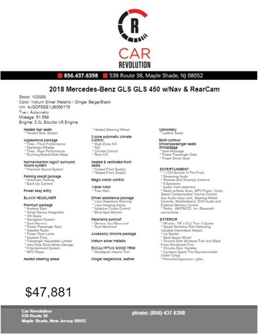 Used Mercedes-benz Gls GLS 450 w/Nav & RearCam 2018 | Car Revolution. Maple Shade, New Jersey Used Mercedes-benz Gls GLS 450 w/Nav & RearCam 2018 | Car Revolution. Maple Shade, New Jersey