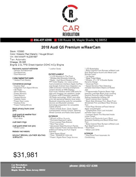 Used Audi Q5 Premium w/RearCam 2018 | Car Revolution. Maple Shade, New Jersey Used Audi Q5 Premium w/RearCam 2018 | Car Revolution. Maple Shade, New Jersey