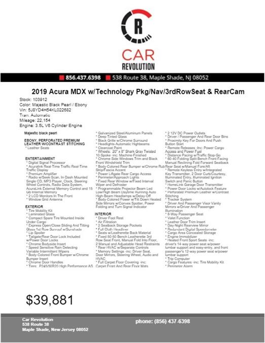 Used Acura Mdx w/Technology Pkg/Nav/3rdRowSeat & RearCam 2019 | Car Revolution. Maple Shade, New Jersey Used Acura Mdx w/Technology Pkg/Nav/3rdRowSeat & RearCam 2019 | Car Revolution. Maple Shade, New Jersey
