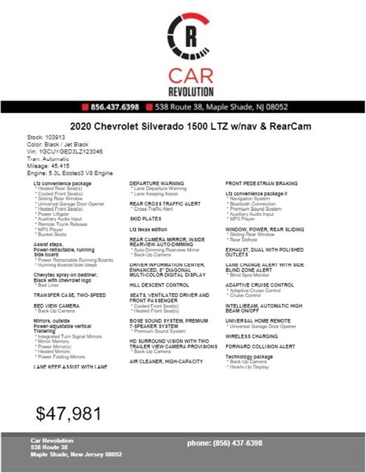 Used Chevrolet Silverado 1500 LTZ w/nav & RearCam 2020 | Car Revolution. Maple Shade, New Jersey Used Chevrolet Silverado 1500 LTZ w/nav & RearCam 2020 | Car Revolution. Maple Shade, New Jersey