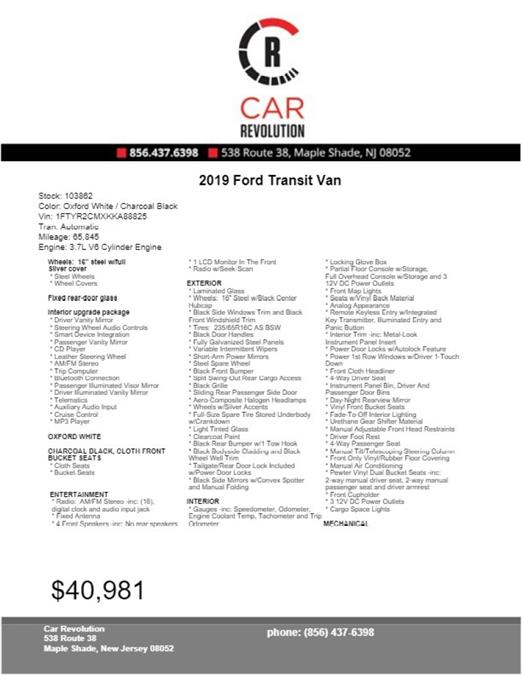Used Ford Transit T-250 Cargo Van 2019 | Car Revolution. Maple Shade, New Jersey Used Ford Transit T-250 Cargo Van 2019 | Car Revolution. Maple Shade, New Jersey