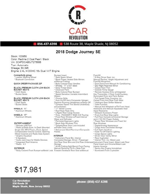 Used Dodge Journey SE 2018 | Car Revolution. Maple Shade, New Jersey Used Dodge Journey SE 2018 | Car Revolution. Maple Shade, New Jersey