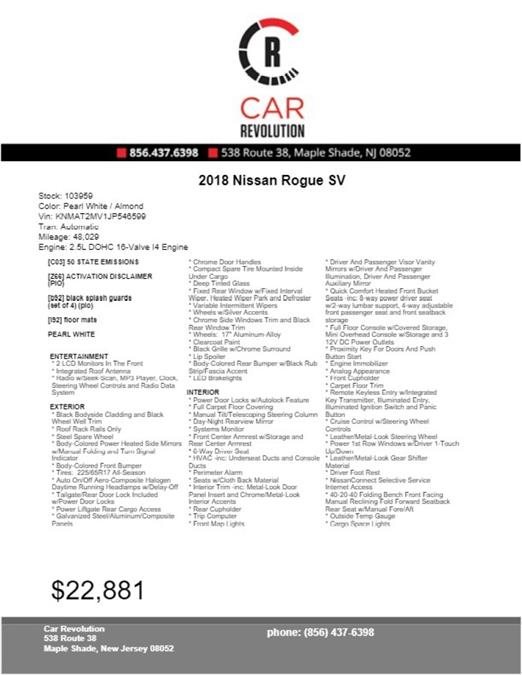 Used Nissan Rogue SV 2018 | Car Revolution. Maple Shade, New Jersey Used Nissan Rogue SV 2018 | Car Revolution. Maple Shade, New Jersey
