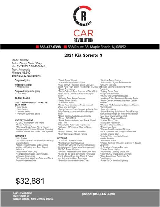 Used Kia Sorento S 2021 | Car Revolution. Maple Shade, New Jersey Used Kia Sorento S 2021 | Car Revolution. Maple Shade, New Jersey