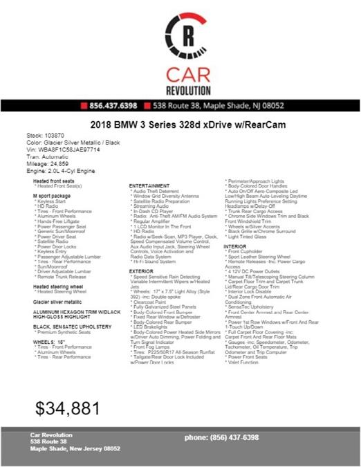 Used BMW 3 Series 328d xDrive w/RearCam 2018 | Car Revolution. Maple Shade, New Jersey Used BMW 3 Series 328d xDrive w/RearCam 2018 | Car Revolution. Maple Shade, New Jersey