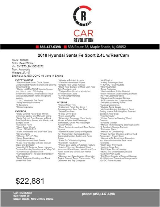 Used Hyundai Santa Fe Sport 2.4L w/RearCam 2018 | Car Revolution. Maple Shade, New Jersey Used Hyundai Santa Fe Sport 2.4L w/RearCam 2018 | Car Revolution. Maple Shade, New Jersey