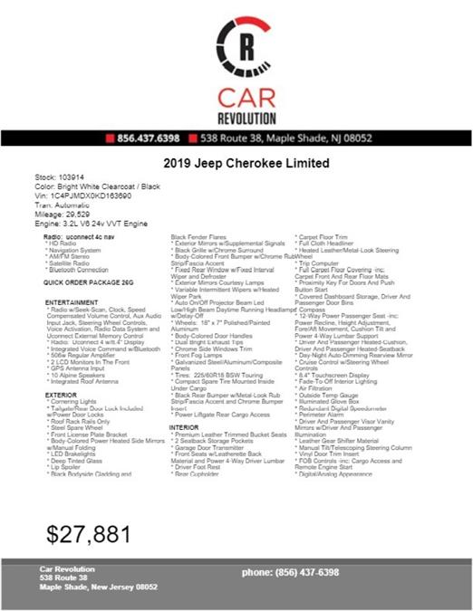 2019 Jeep Cherokee Limited, available for sale in Maple Shade, New Jersey | Car Revolution. Maple Shade, New Jersey 2019 Jeep Cherokee Limited, available for sale in Maple Shade, New Jersey | Car Revolution. Maple Shade, New Jersey