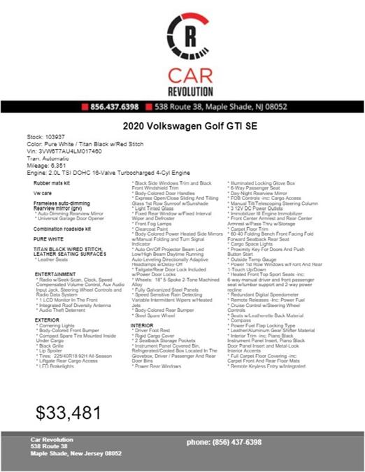 Used Volkswagen Golf Gti SE 2020 | Car Revolution. Maple Shade, New Jersey Used Volkswagen Golf Gti SE 2020 | Car Revolution. Maple Shade, New Jersey