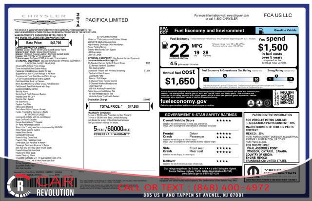 2018 Chrysler Pacifica Limited w/ Navi, RES & rearCam, available for sale in Avenel, New Jersey | Car Revolution. Avenel, New Jersey 2018 Chrysler Pacifica Limited w/ Navi, RES & rearCam, available for sale in Avenel, New Jersey | Car Revolution. Avenel, New Jersey
