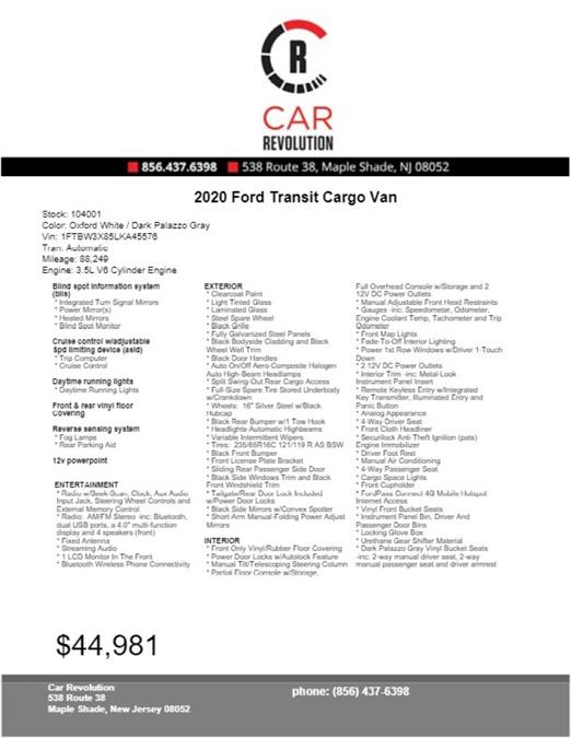 Used Ford Transit T-350 Cargo Van 2020 | Car Revolution. Maple Shade, New Jersey Used Ford Transit T-350 Cargo Van 2020 | Car Revolution. Maple Shade, New Jersey