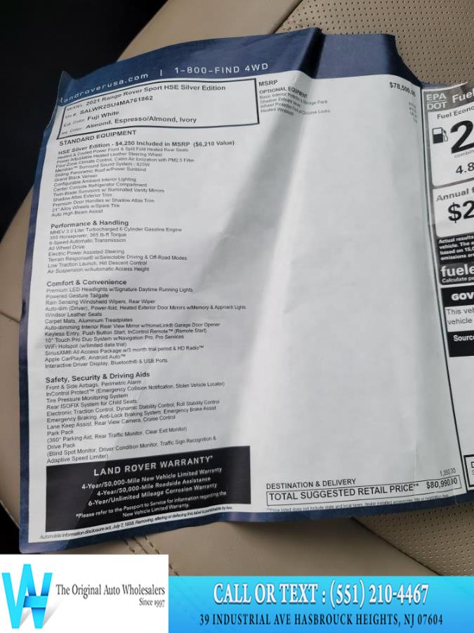 2021 Land Rover Range Rover Sport Turbo i6 MHEV HSE Silver Edition, available for sale in Lodi, New Jersey | AW Auto & Truck Wholesalers, Inc. Lodi, New Jersey 2021 Land Rover Range Rover Sport Turbo i6 MHEV HSE Silver Edition, available for sale in Lodi, New Jersey | AW Auto & Truck Wholesalers, Inc. Lodi, New Jersey