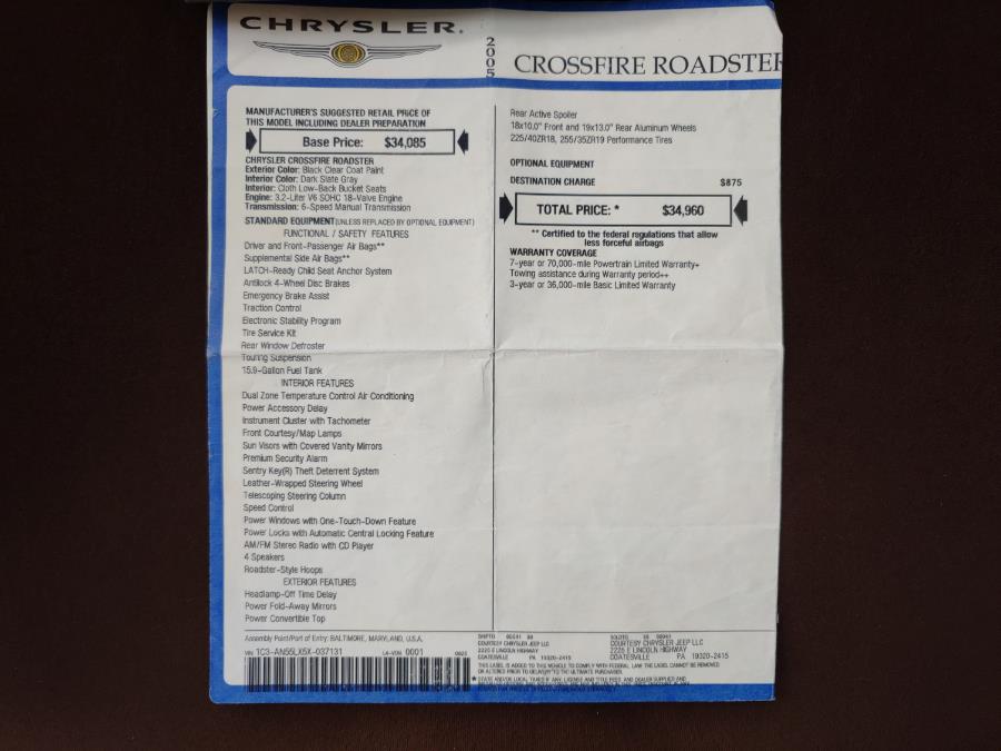 2005 Chrysler Crossfire 2dr Roadster, available for sale in Wantagh, New York | Alpine Motors Inc. Wantagh, New York 2005 Chrysler Crossfire 2dr Roadster, available for sale in Wantagh, New York | Alpine Motors Inc. Wantagh, New York