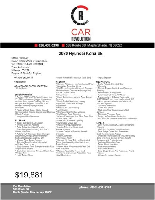 2020 Hyundai Kona SE, available for sale in Maple Shade, New Jersey | Car Revolution. Maple Shade, New Jersey 2020 Hyundai Kona SE, available for sale in Maple Shade, New Jersey | Car Revolution. Maple Shade, New Jersey