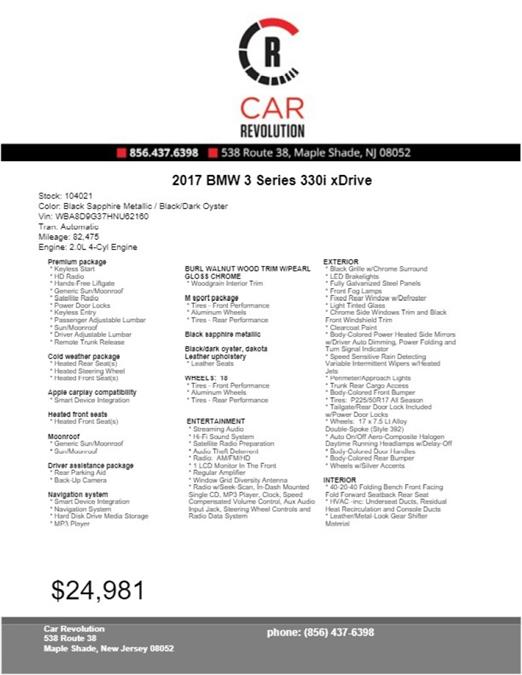 Used BMW 3 Series 330i xDrive 2017 | Car Revolution. Maple Shade, New Jersey Used BMW 3 Series 330i xDrive 2017 | Car Revolution. Maple Shade, New Jersey