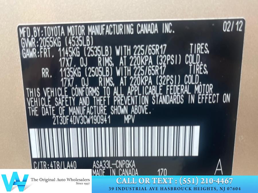 2012 Toyota RAV4 4WD 4dr I4 Limited (Natl), available for sale in Lodi, New Jersey | AW Auto & Truck Wholesalers, Inc. Lodi, New Jersey 2012 Toyota RAV4 4WD 4dr I4 Limited (Natl), available for sale in Lodi, New Jersey | AW Auto & Truck Wholesalers, Inc. Lodi, New Jersey