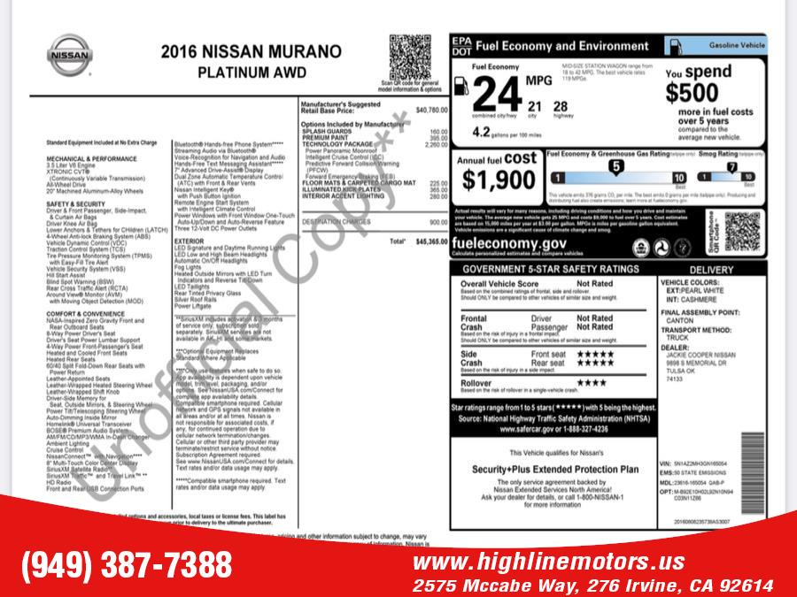 2016 Nissan Murano AWD 4dr Platinum, available for sale in Irvine, California | High Line Motors LLC. Irvine, California 2016 Nissan Murano AWD 4dr Platinum, available for sale in Irvine, California | High Line Motors LLC. Irvine, California