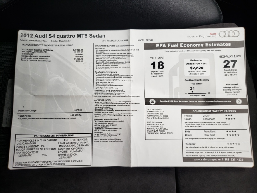 Used Audi S4 4dr Sdn Man Premium Plus 2012 | Meccanic Shop North Inc. North Salem, New York Used Audi S4 4dr Sdn Man Premium Plus 2012 | Meccanic Shop North Inc. North Salem, New York