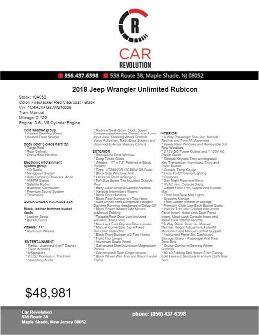 Used Jeep Wrangler Unlimited Rubicon 2018 | Car Revolution. Maple Shade, New Jersey Used Jeep Wrangler Unlimited Rubicon 2018 | Car Revolution. Maple Shade, New Jersey