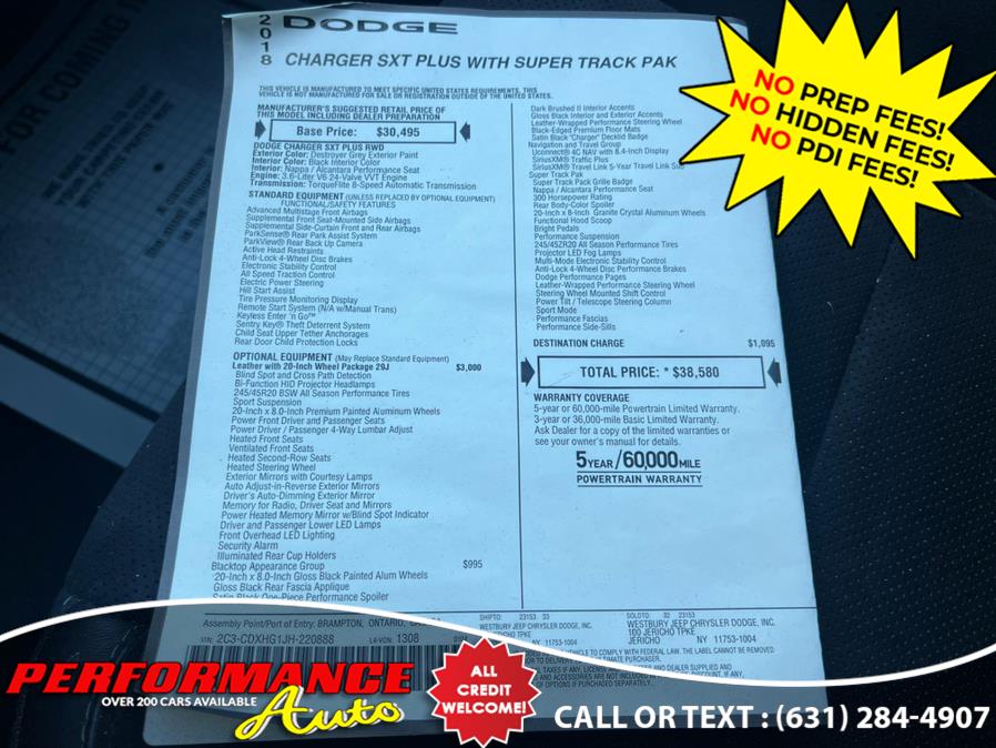 2018 Dodge Charger SXT Plus Super Track Pak, available for sale in Bohemia, New York | Performance Auto Inc. Bohemia, New York 2018 Dodge Charger SXT Plus Super Track Pak, available for sale in Bohemia, New York | Performance Auto Inc. Bohemia, New York